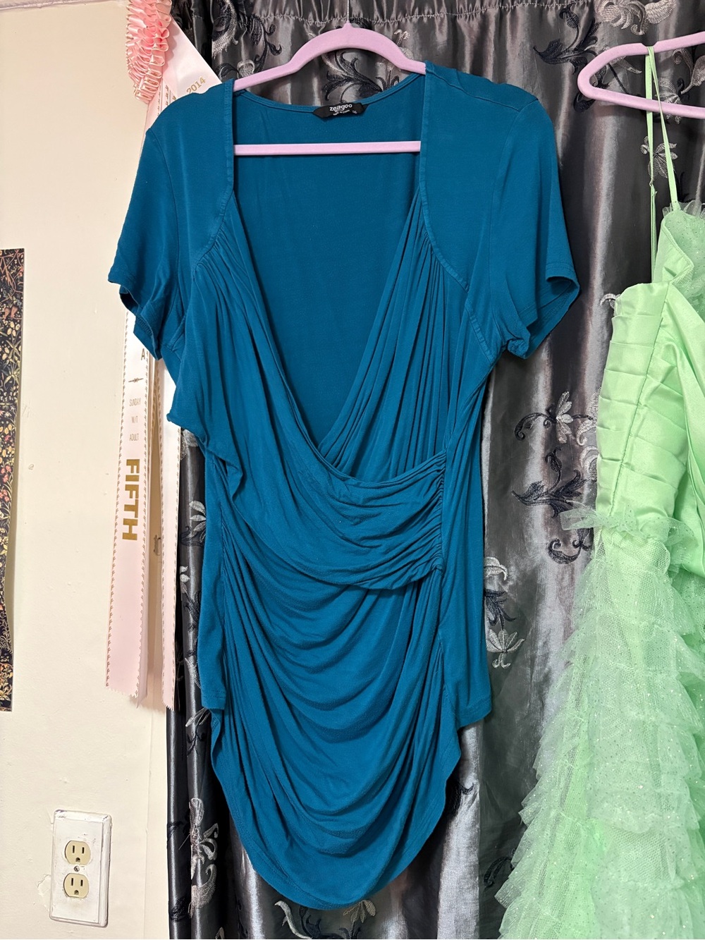 Teal Draped V-Neck Women’s top